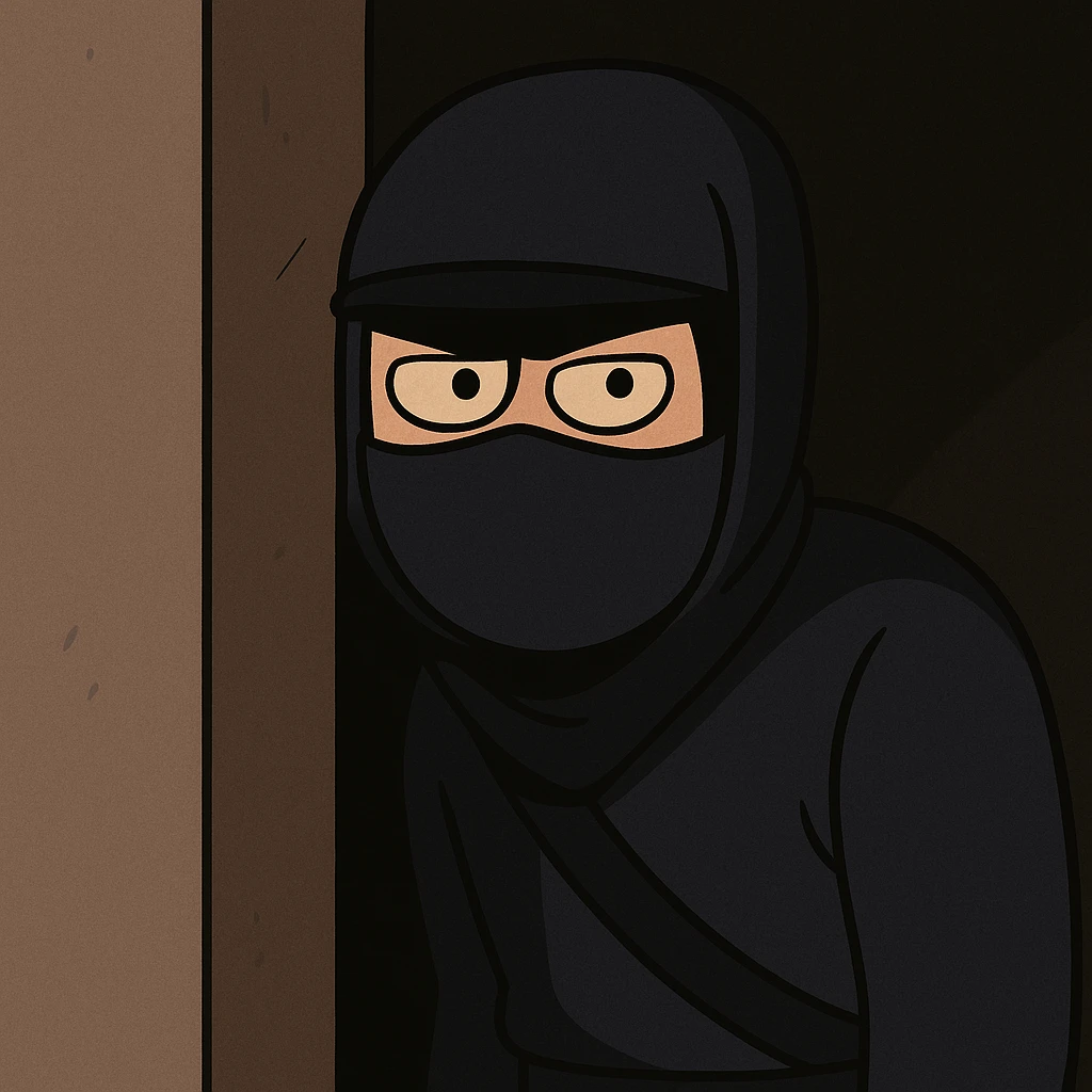 a ninja hiding in the shadows, only eyes visible, simple background emoji