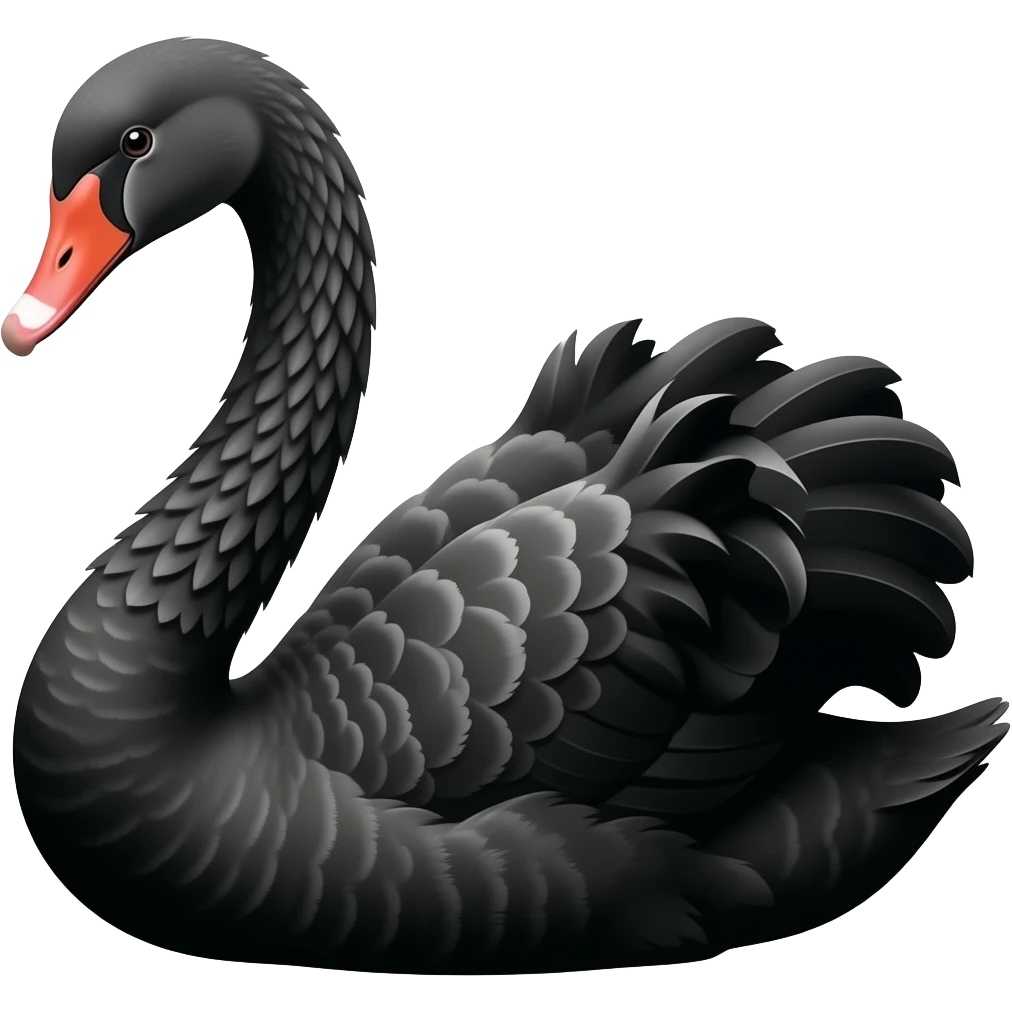 Black swan with black beak. It should be like non living appearance of a sticker. Make it all black emoji