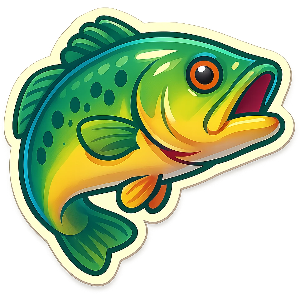 bass fish, emoji style, bright colors, Twitter Emoji Stickers look emoji