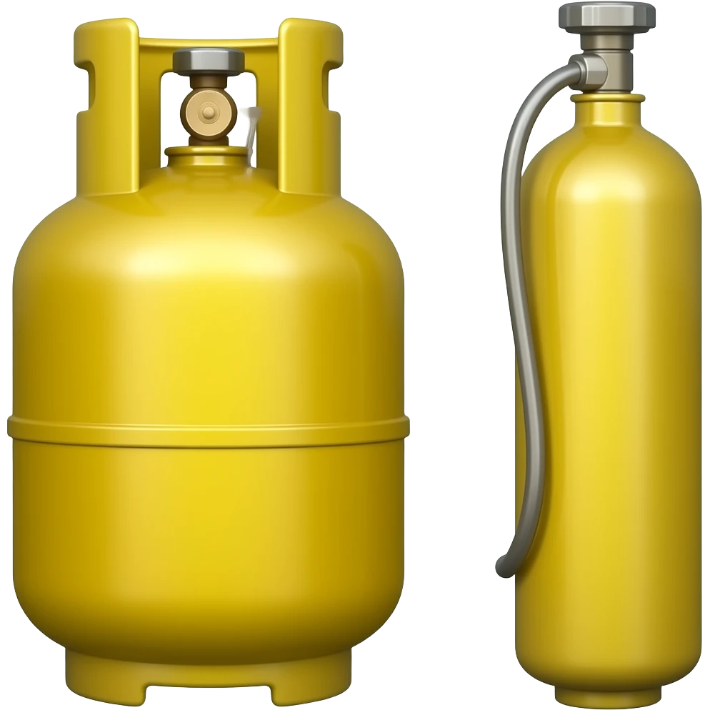 One single yellow Gas cylinder. Long compressed air cylinder Make it straight emoji