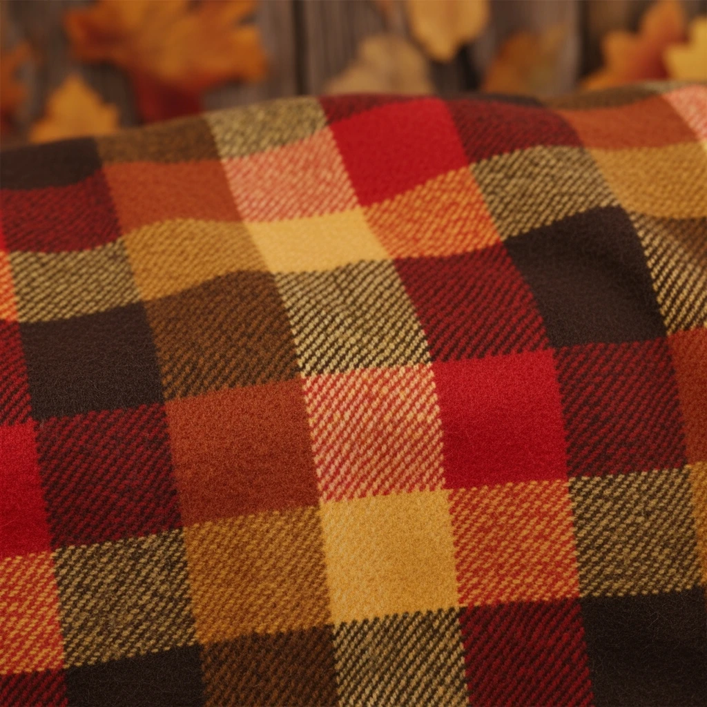cozy autumn plaid pattern, flannel fabric texture, brown orange red, rustic fall background, soft textile look emoji