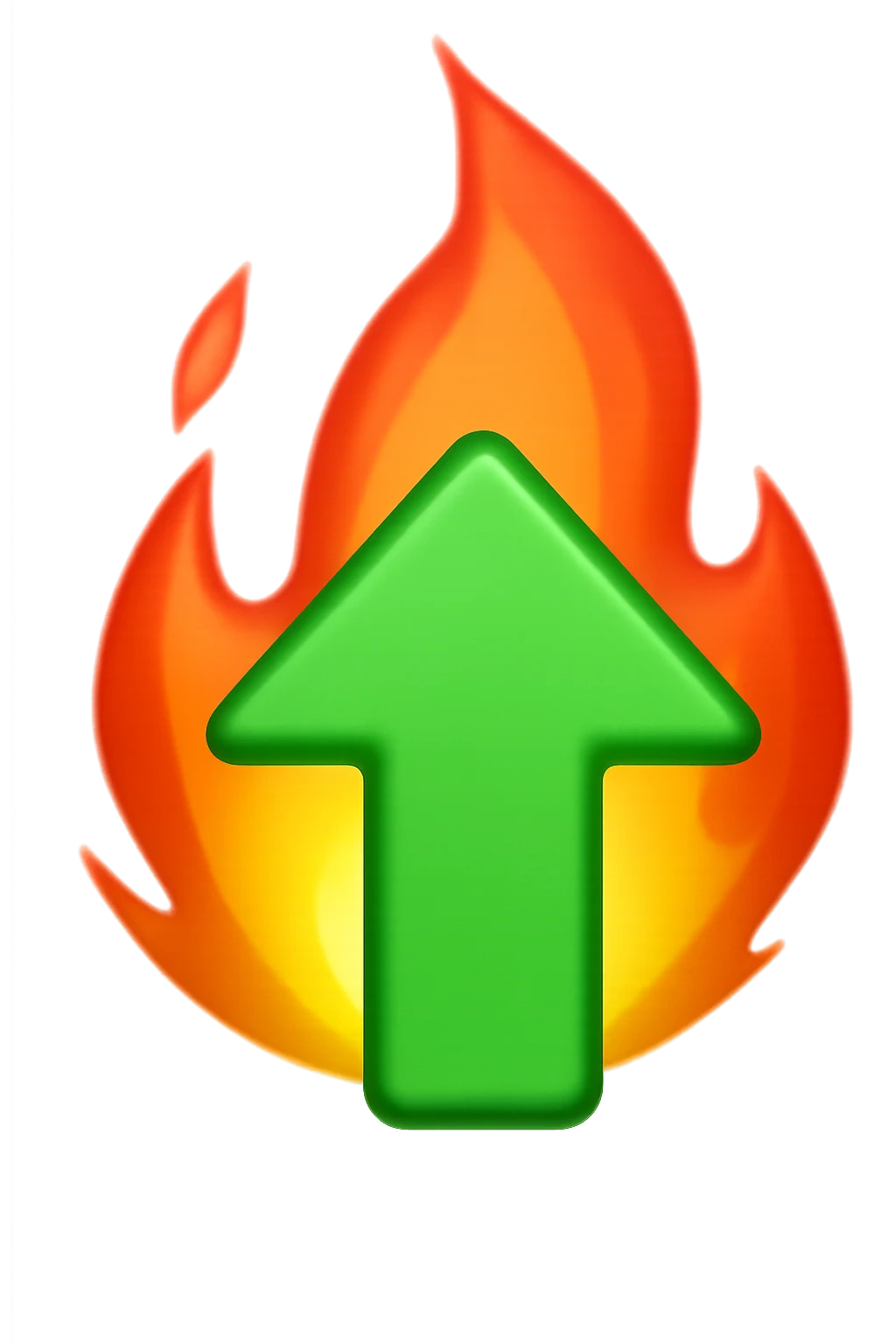 emoji stile iphone di una fiamma con freccia su verde 4k emoji