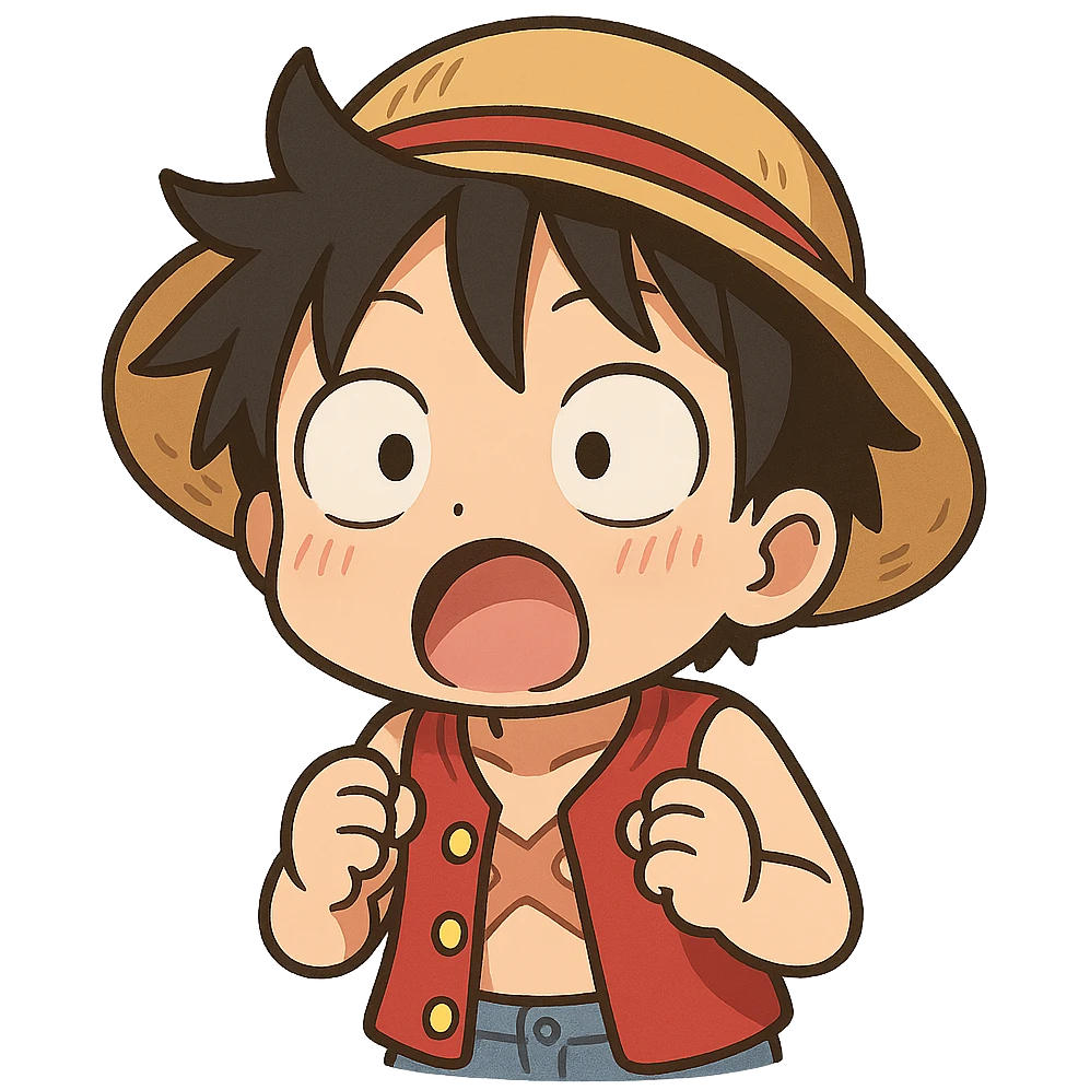 Luffy from One Piece, surprised, cartoon chibi style emoji