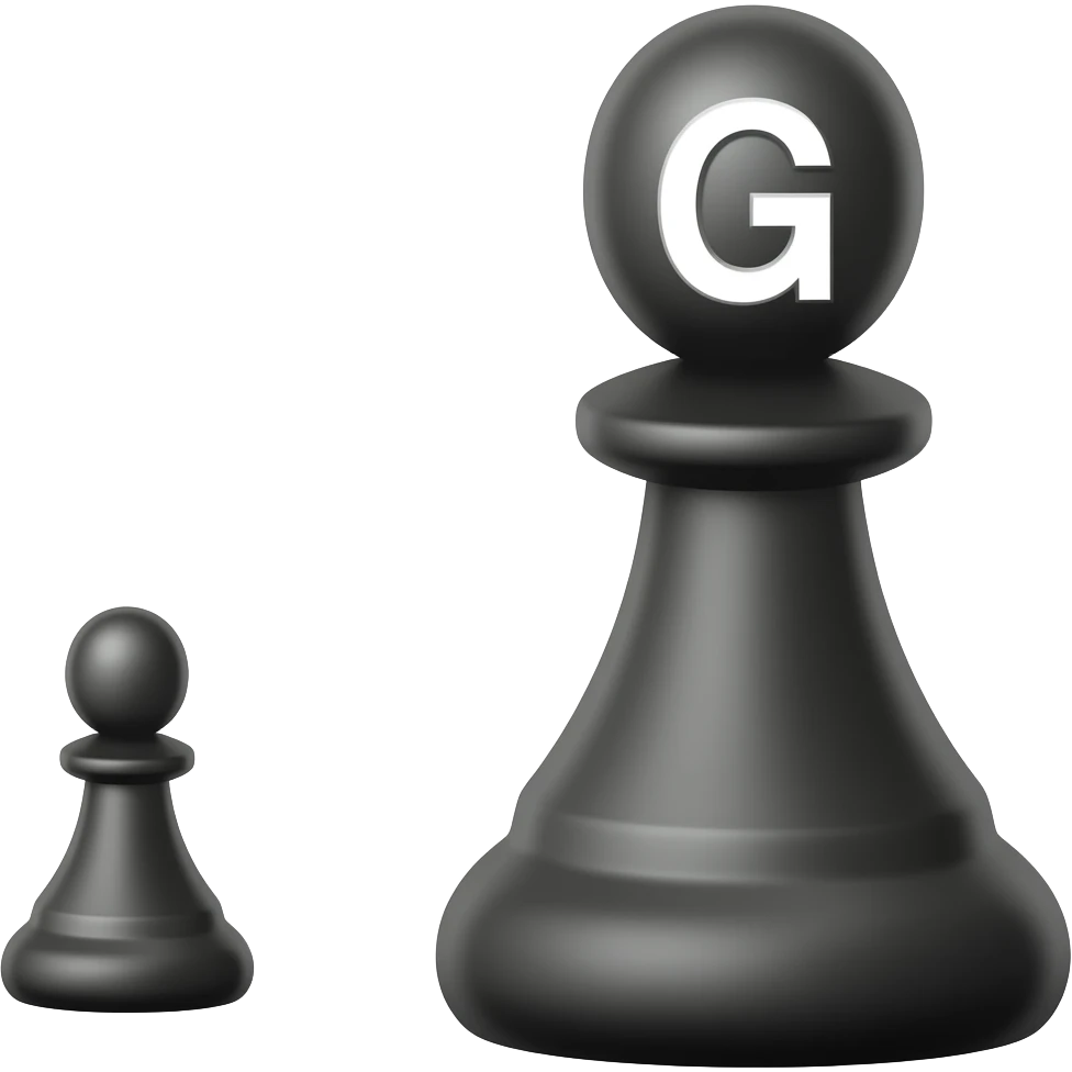 GIF 128x128 Discord, fundo transparente. ♟️ pequeno à esquerda de “G” maior. Preto e branco, minimalista, alto contraste. Centralizado. Animação leve de piscar (fade), EMOJI PISCANDO! Peça xadrez preta, G branco. emoji