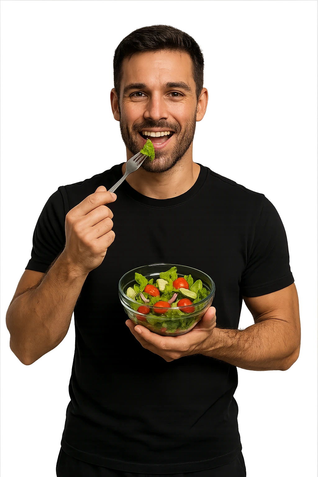 UOMO FITNESS CHE MANGIA INSALATA IN POSA FRONTALE emoji