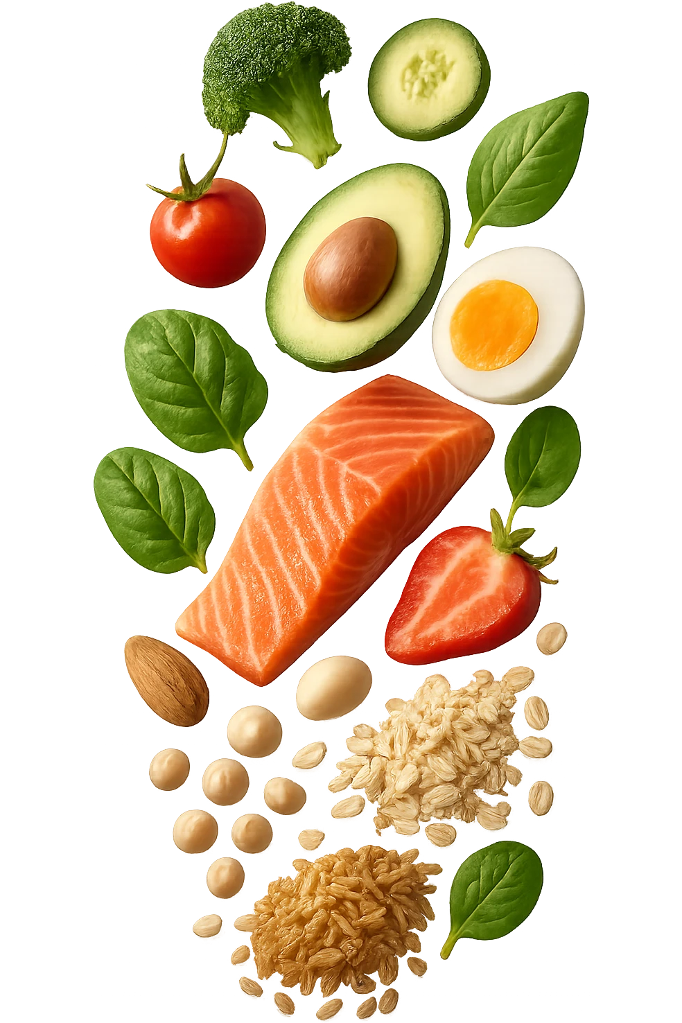 CIBO SANO CHE CADE VERTICALMENTE DALL'ALTO, IPERREALISTICO DALL'ALTO emoji