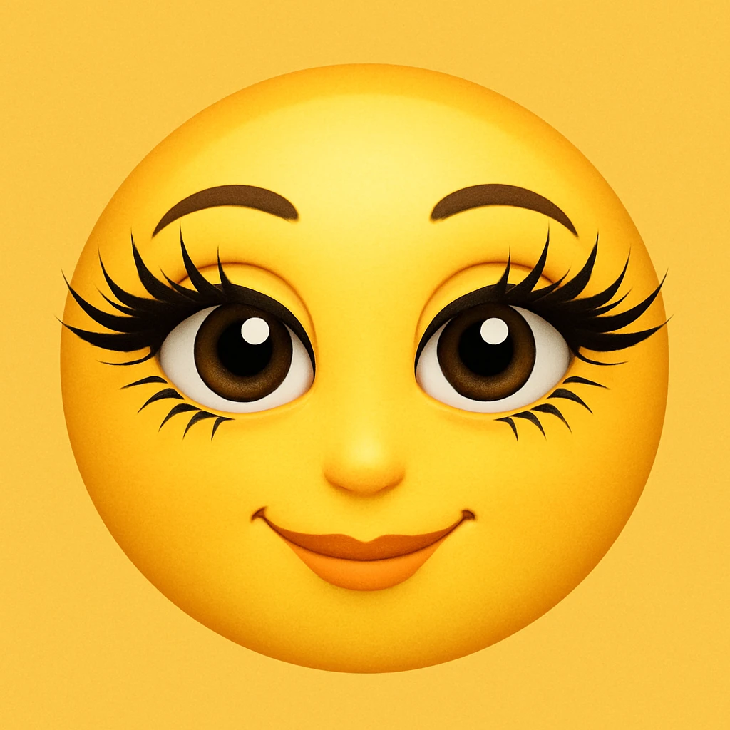 yellow face emoji with dramatic false lashes emoji
