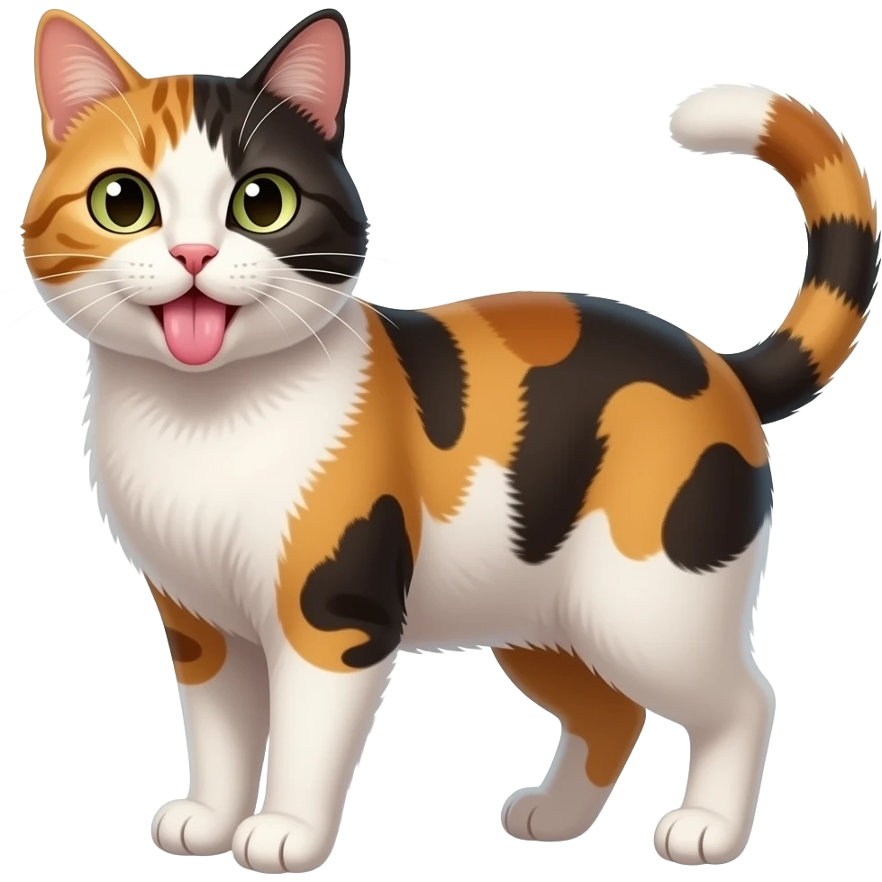 Μία calico γάτα που βγάζει τη γλώσα της sexy emoji