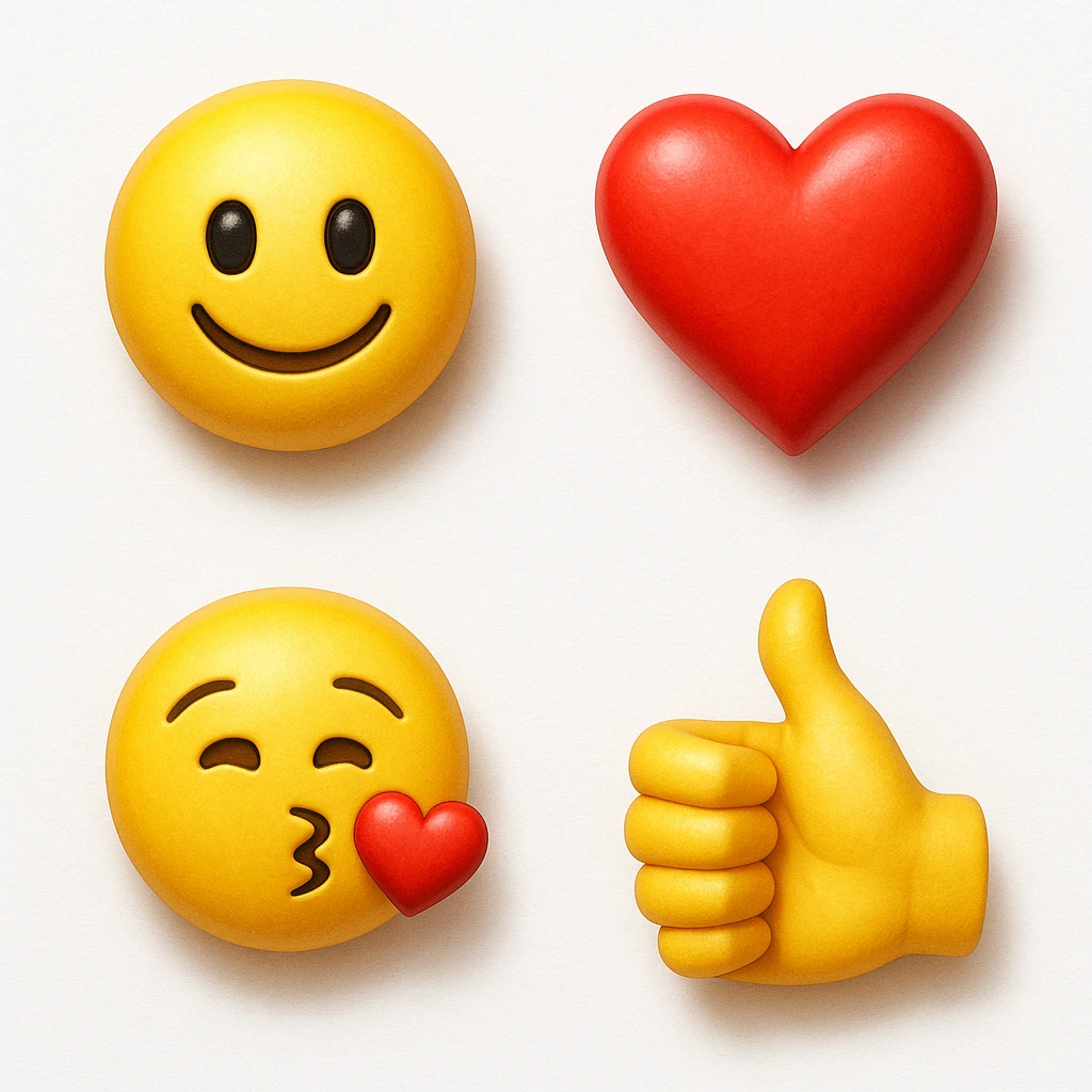make four emojis on white background with good amount of shadow  emoji
