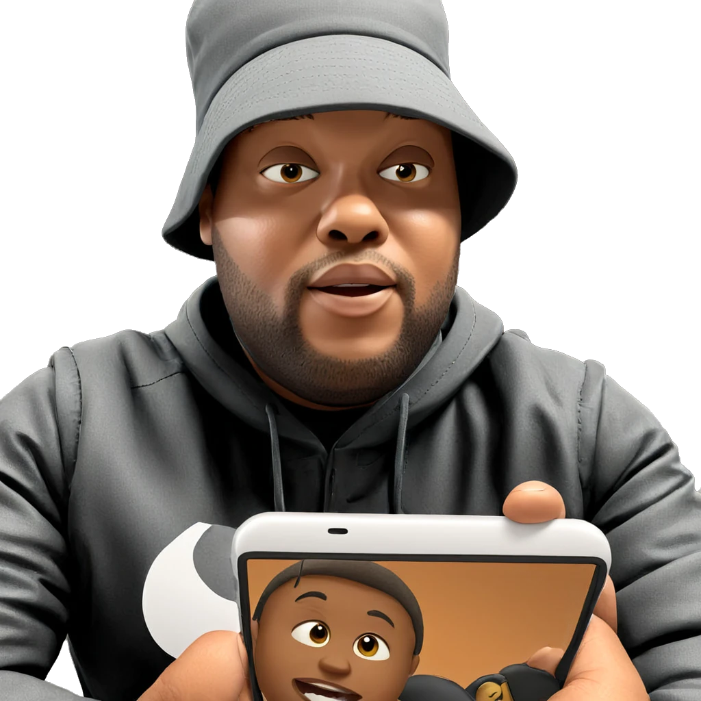 boy holding phone in jacket emoji