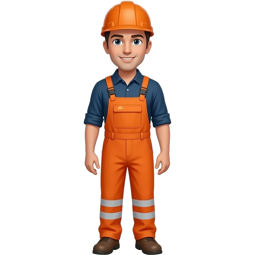 engineer standing full hi vis orange overalls with sleeves, looking left emoji