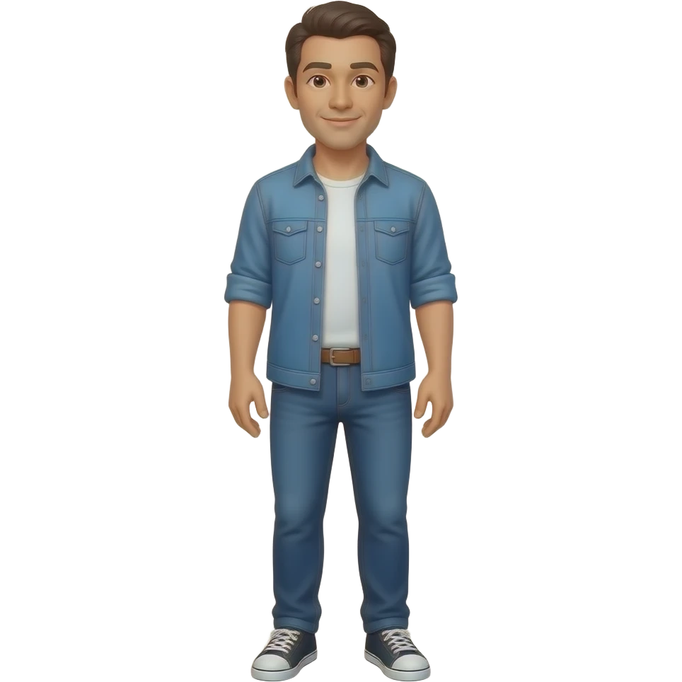 Minimalist flat design icon of a full-body adult person (30–40 years old) wearing smart casual clothing, standing pose, clean and modern style, soft gradient (blue and teal), no text, transparent background emoji