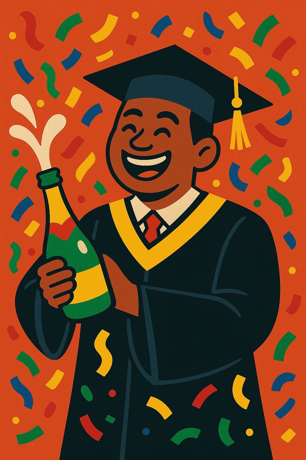 Make the confetti much bigger and more prominent, keeping the festive graduation scene and vibrant style. emoji