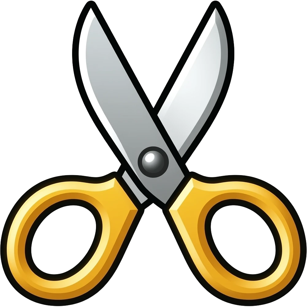 thick black outline, bright scissors emoji, thick black outline, simple cartoon emoji