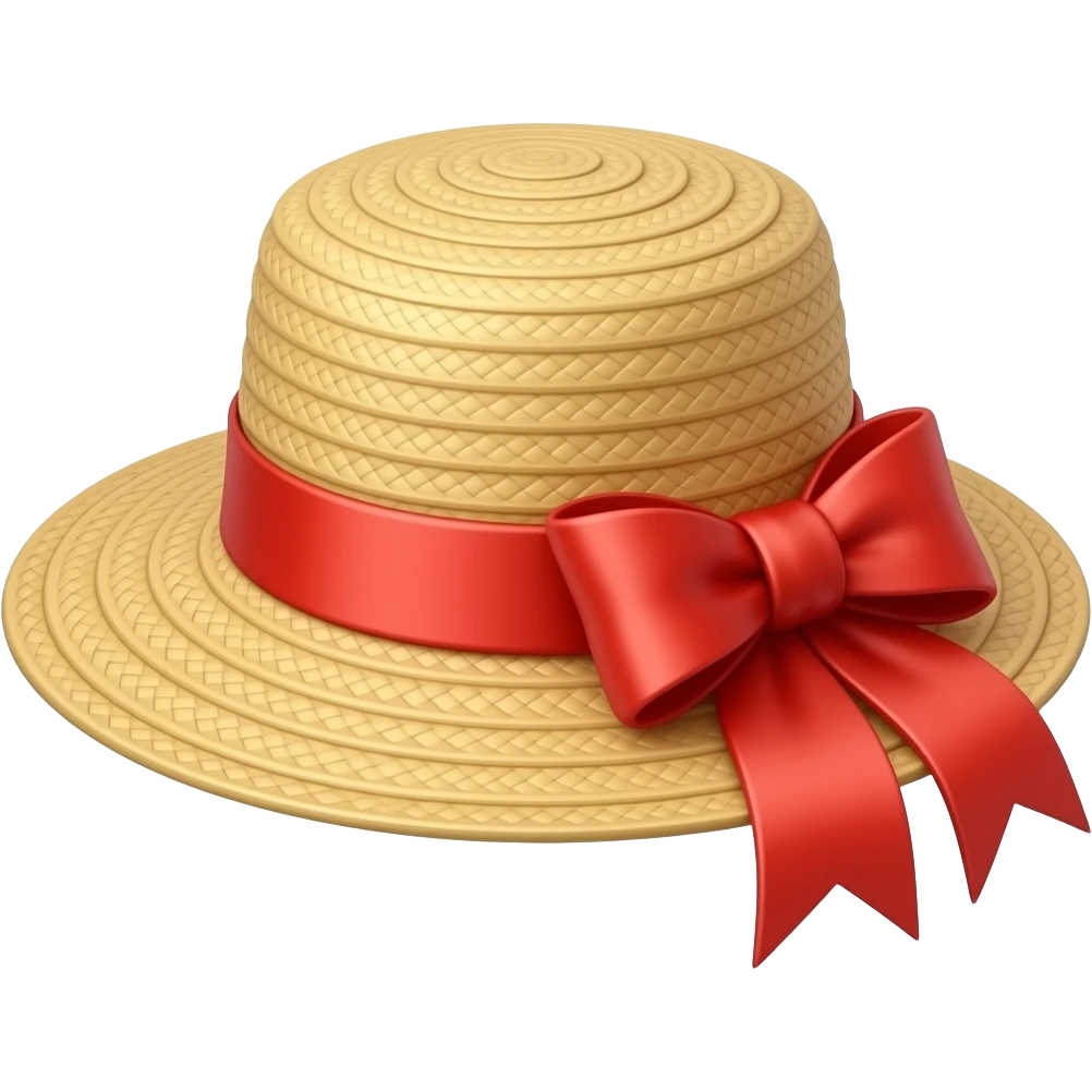 a straw hat with a red ribbon emoji