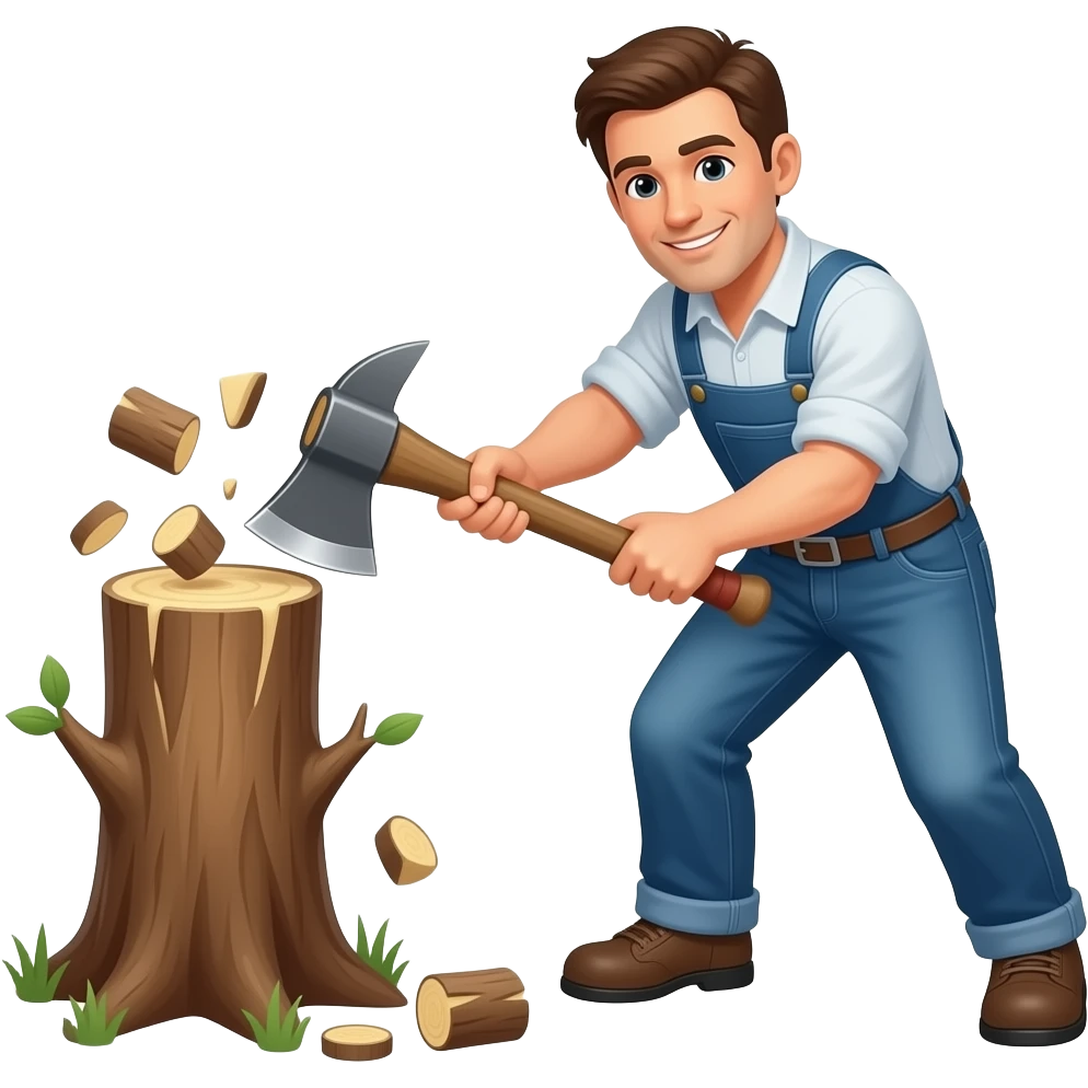 hombre talando arbol pero con hacha emoji