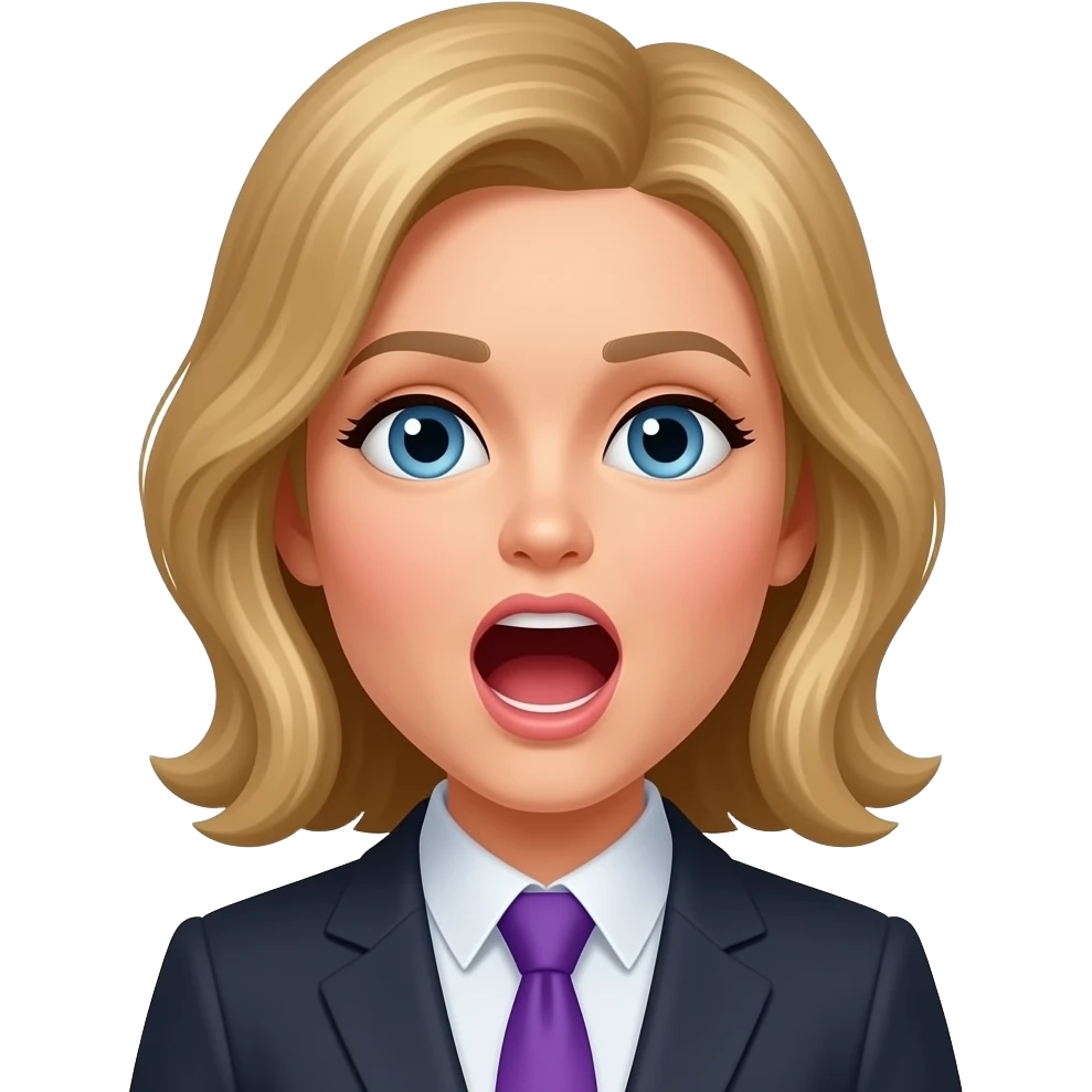 german woman yawning wearing purple tie emoji
