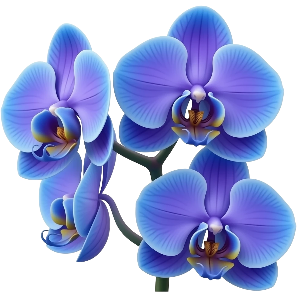 plusieurs fleurs dorchidées bleu roi avec un peu de violet avec leurs tiges emoji