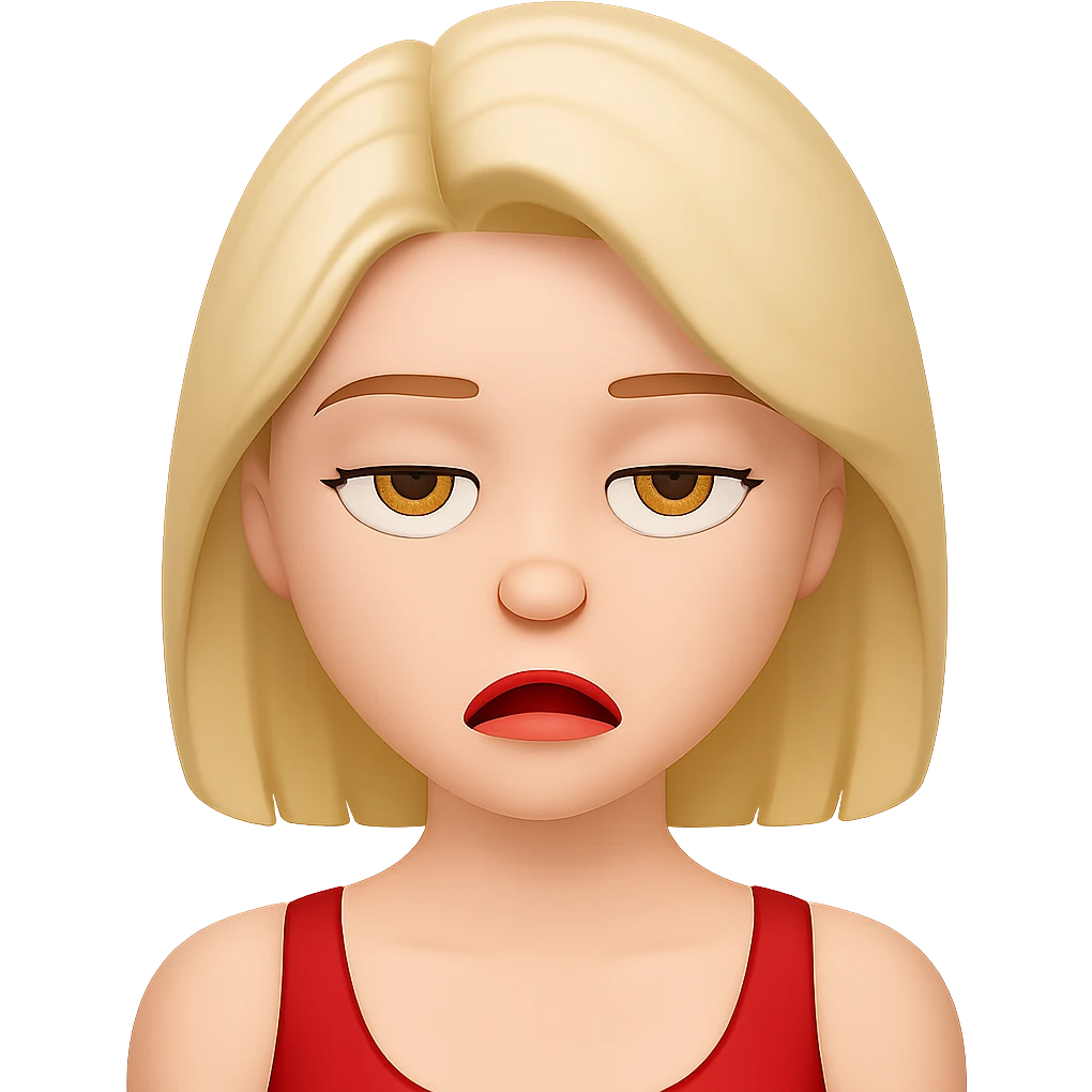 Change her facial expression to bored, keep the same style as the reference image. emoji