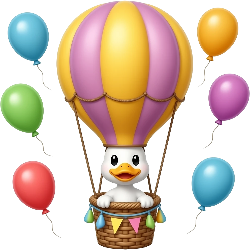 DUCK RIDING IN BASKET OFHOT  AIR BALLOON HAPPY BIRTHDAY mADI emoji
