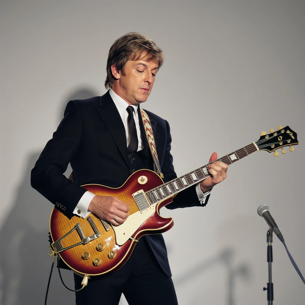 Paul McCartney playing guitar suit emoji