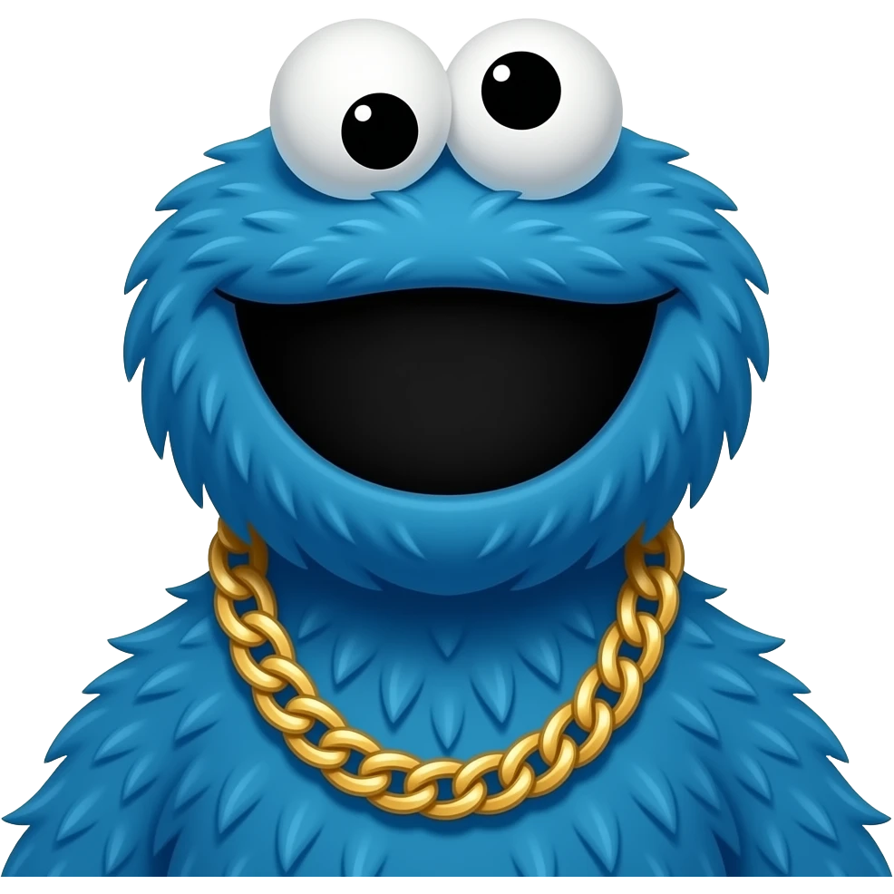 Thug-Life dopeboy version of Cookie Monster: Blue, fuzzy  female emoji