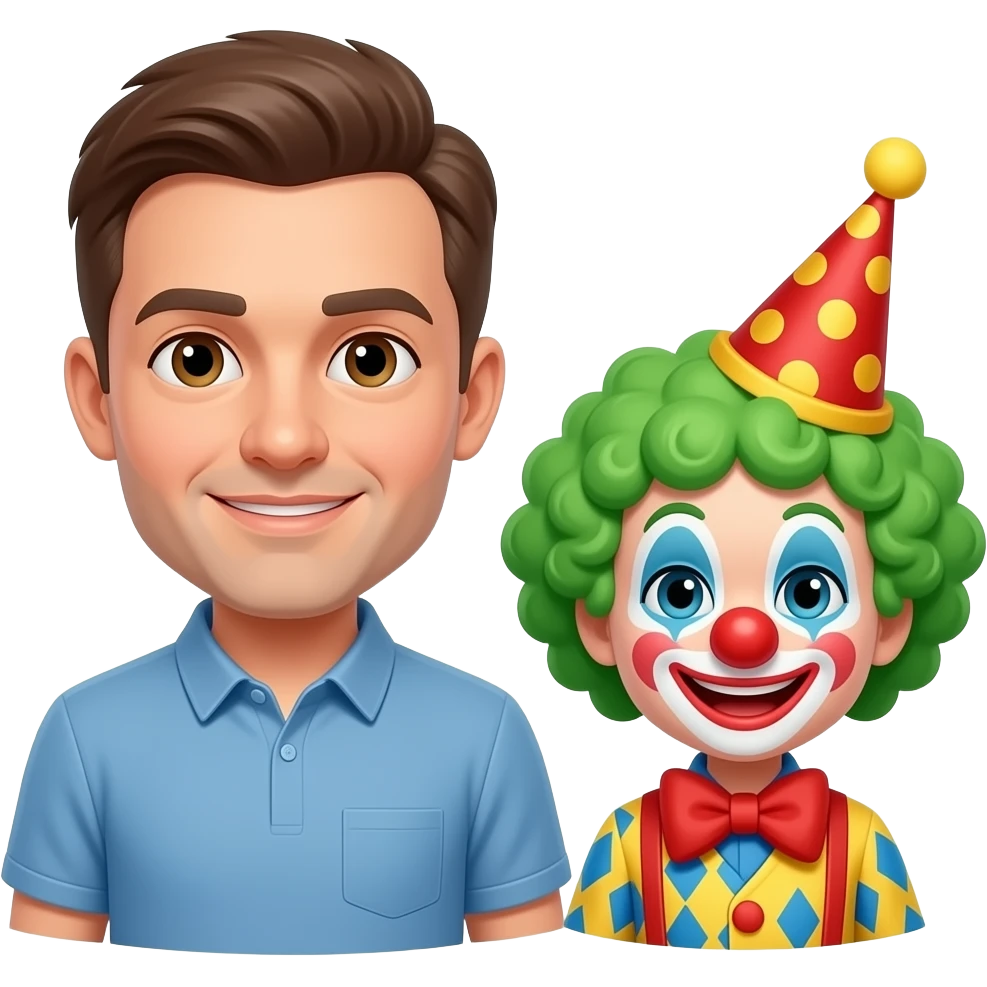 a man and a little clown emoji