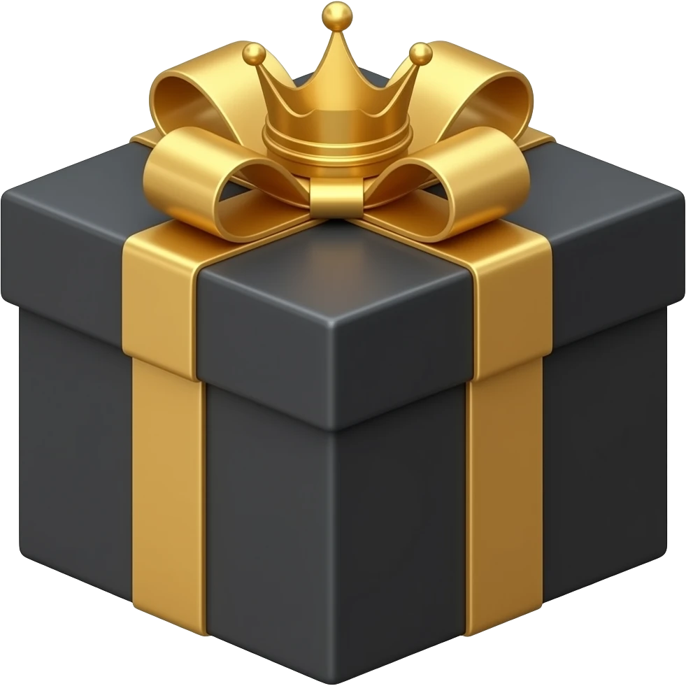 royal black gift box with a crown on it emoji