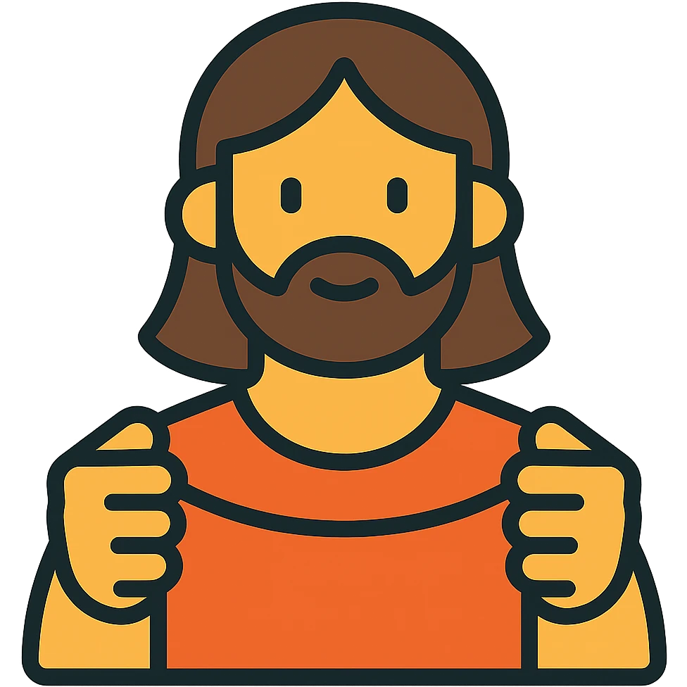A man with a beard, long hair and a red thread in his hands emoji