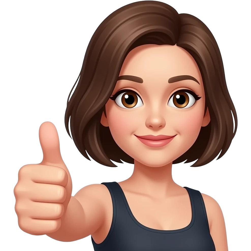 Sexy lady short brown hair brown eyes thumbs up emoji