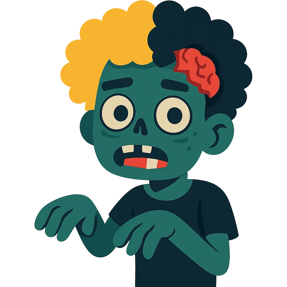 African American zombie boy with half blonde half black Afro hairstyle and black shirt emoji