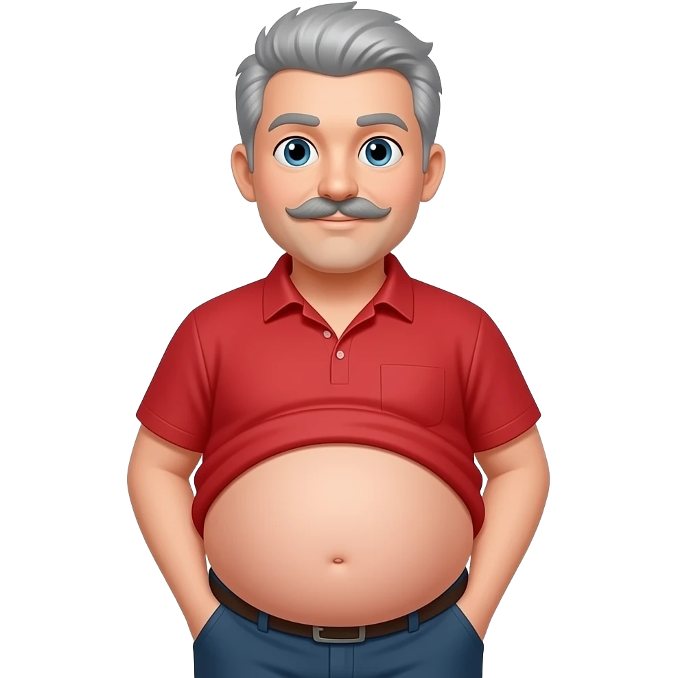 a pregnant man with light skintone, grey hair and mustache, red shirt and a visible fat stomach but the shirt is over the stomach emoji