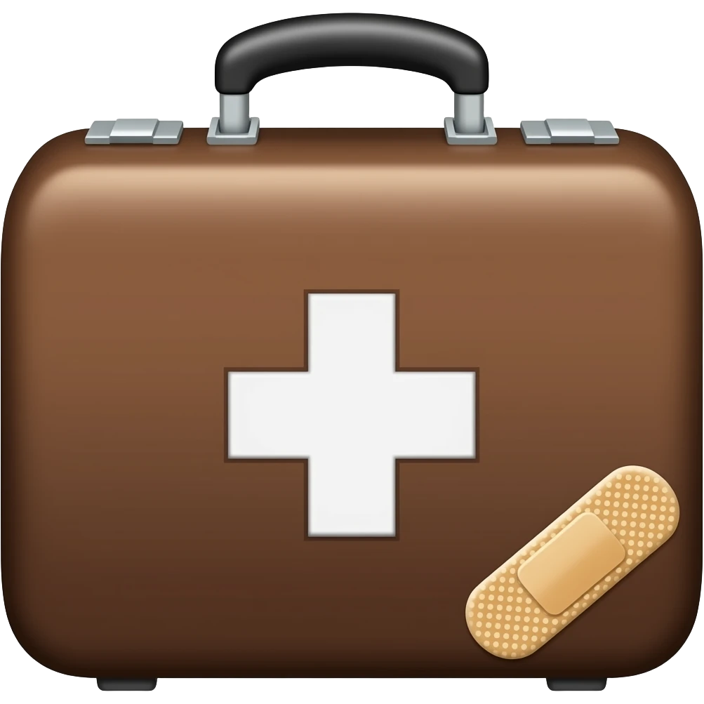plain brown briefcase with medical cross in the middle and a single beige bandaid emoji