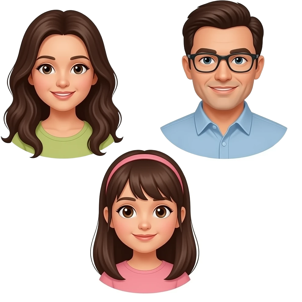 brown mom, brown dad, brown daughter emoji