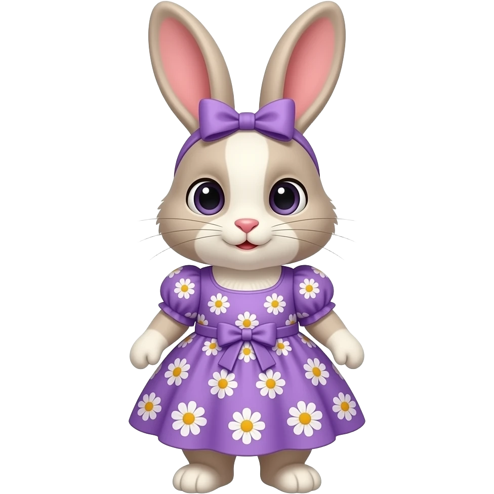 Cute bunny in a purple daisy dress emoji