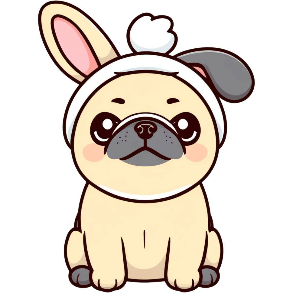 Cute pug wearing a bunny hat emoji