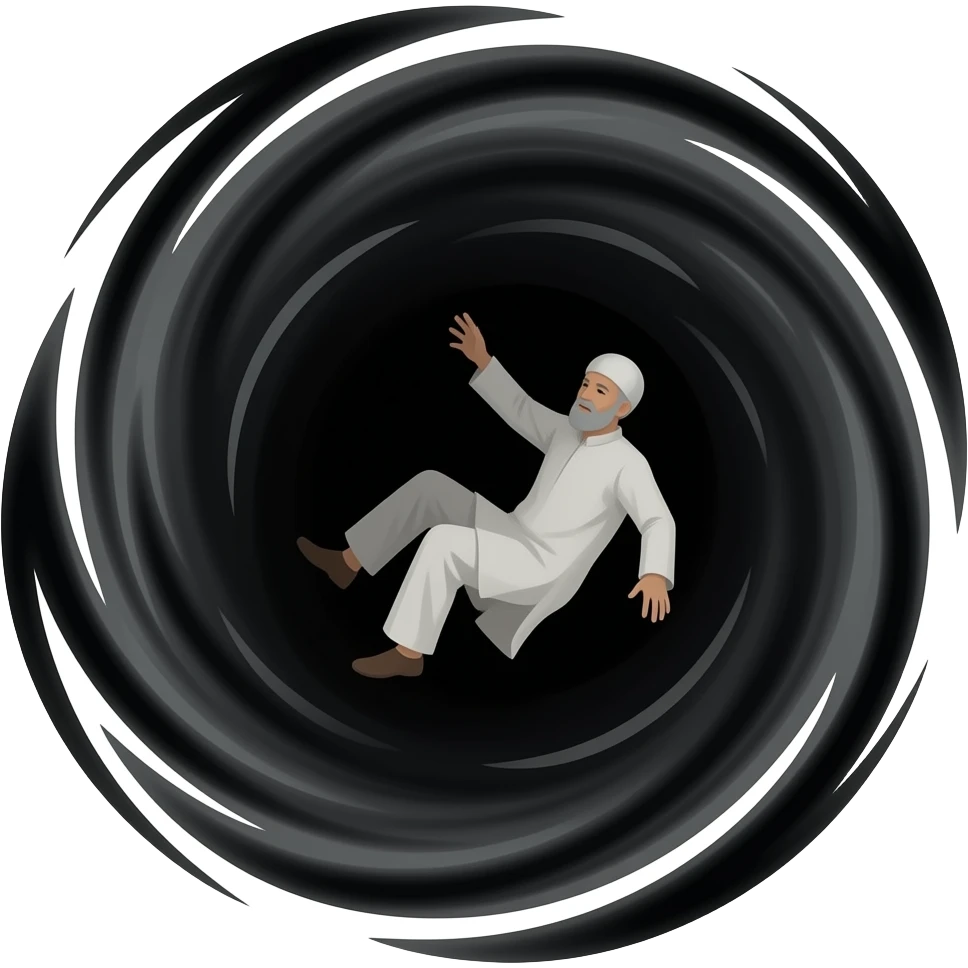 пожилой мужчина мусульманиным окруженный  тьмой черной вокруг в водовороте падает emoji