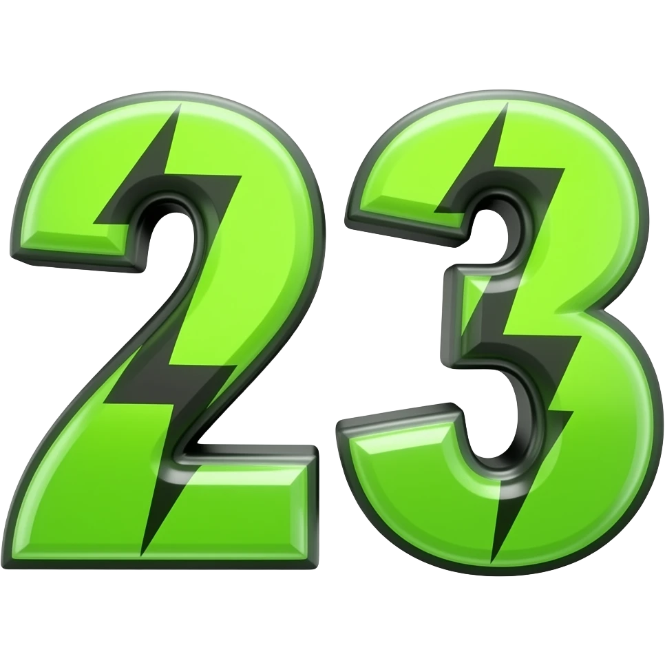 23T in neon green and black for racing numbers and lightening bolts emoji