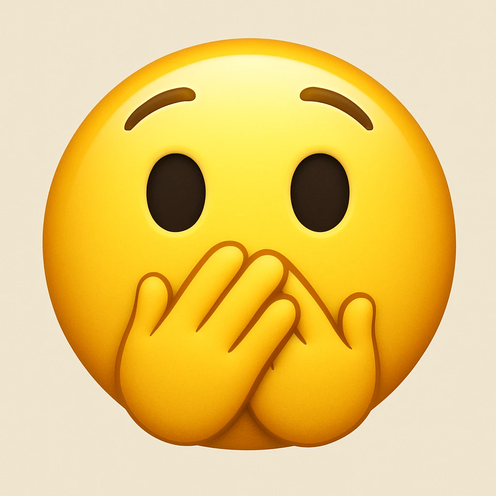 yellow emoji with a face covering mouth in surprise emoji