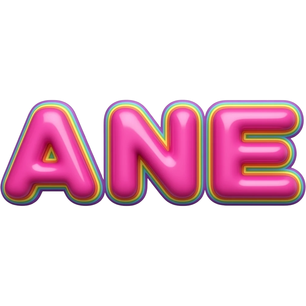 name "anne" in hot pink, 3D style typography lettering, each color of the rainbow as a border outlined around each letter, isolated, 3d rendering, no emoji icons no emoji faces and must have no human figures emoji