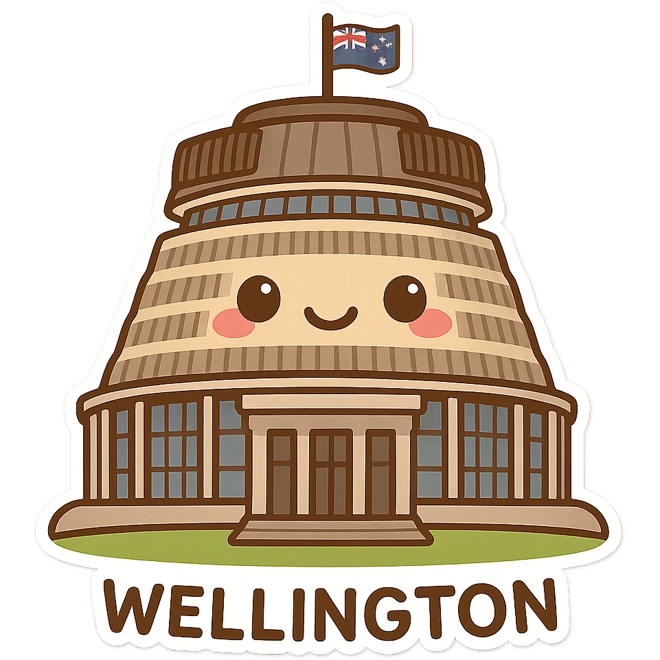 the Beehive Parliament building in Wellington, New Zealand, stylized as a cute cartoon, no text emoji
