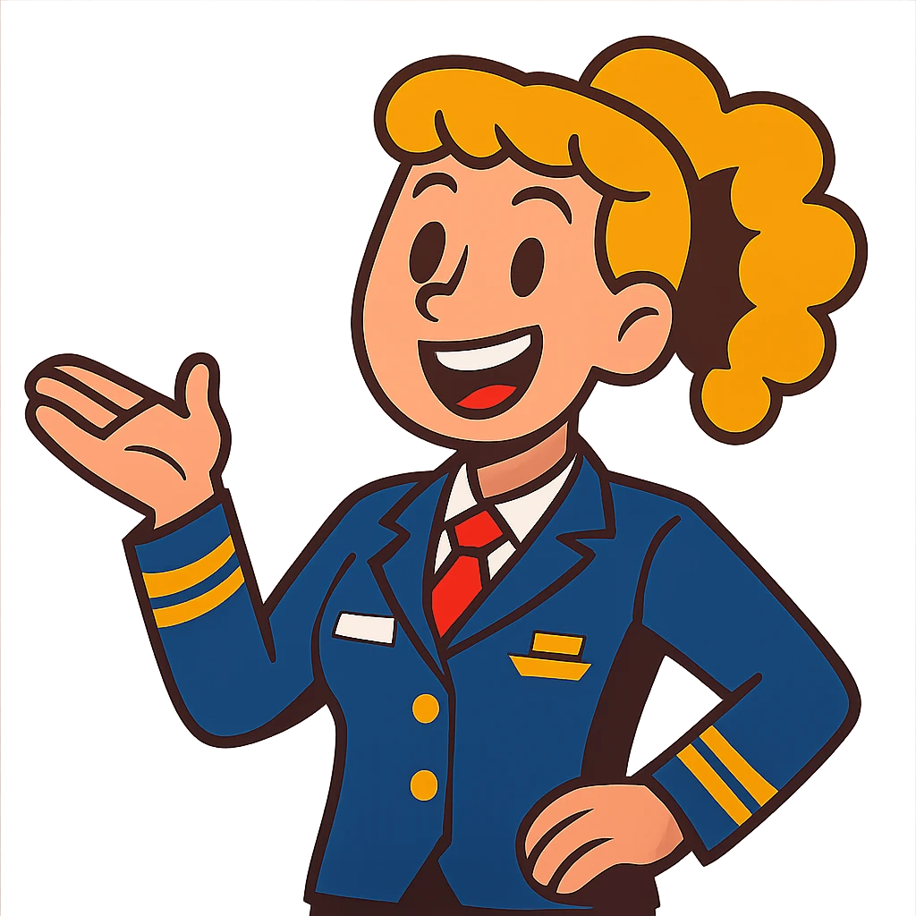 girl cruise director with curly dirty blonde hair in a ponytail, very happy emoji