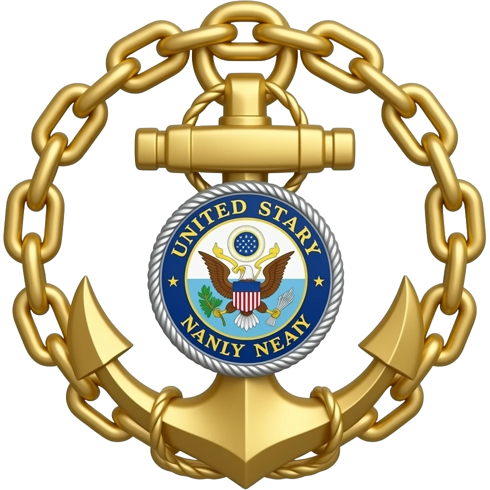 A gold chain fouled anchor, with a silver superimposed USN in the middle emoji