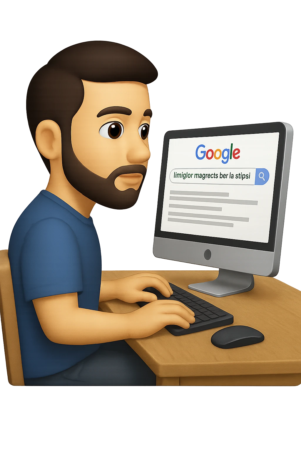 emoji stile iphone di un uomo davanti al pc che cerca di google: "Il miglior magnesio per la stipsi", iperrealistico 4k emoji