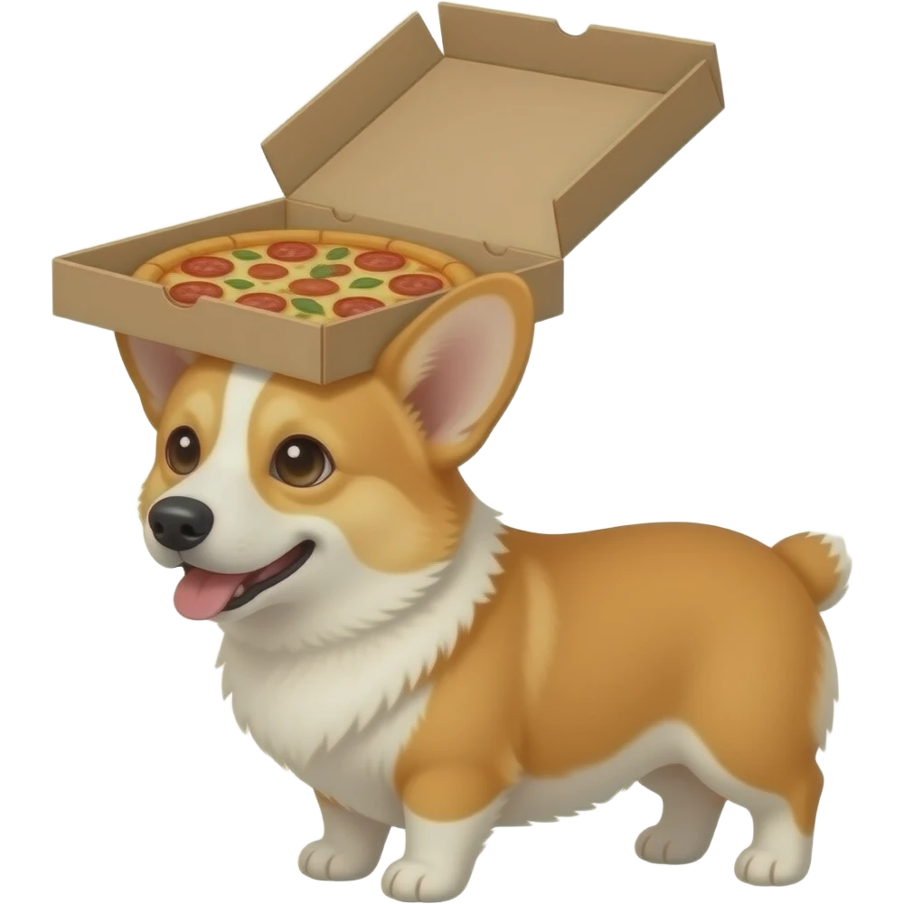 Corgi with open pizza box on head emoji
