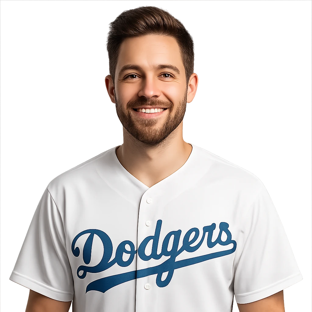 Man wearing doger jersey emoji