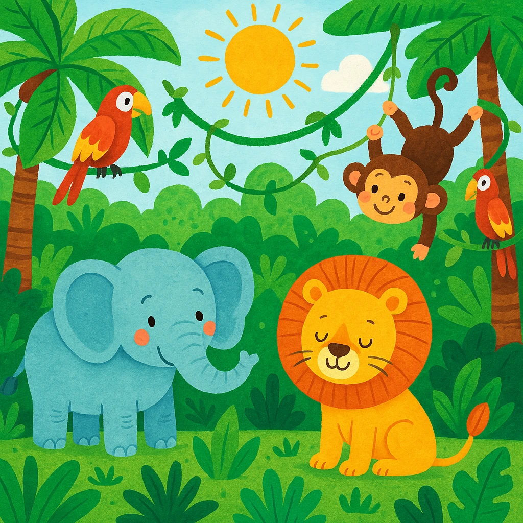 digital illustration of jungle safari in the style of children's illustration   emoji