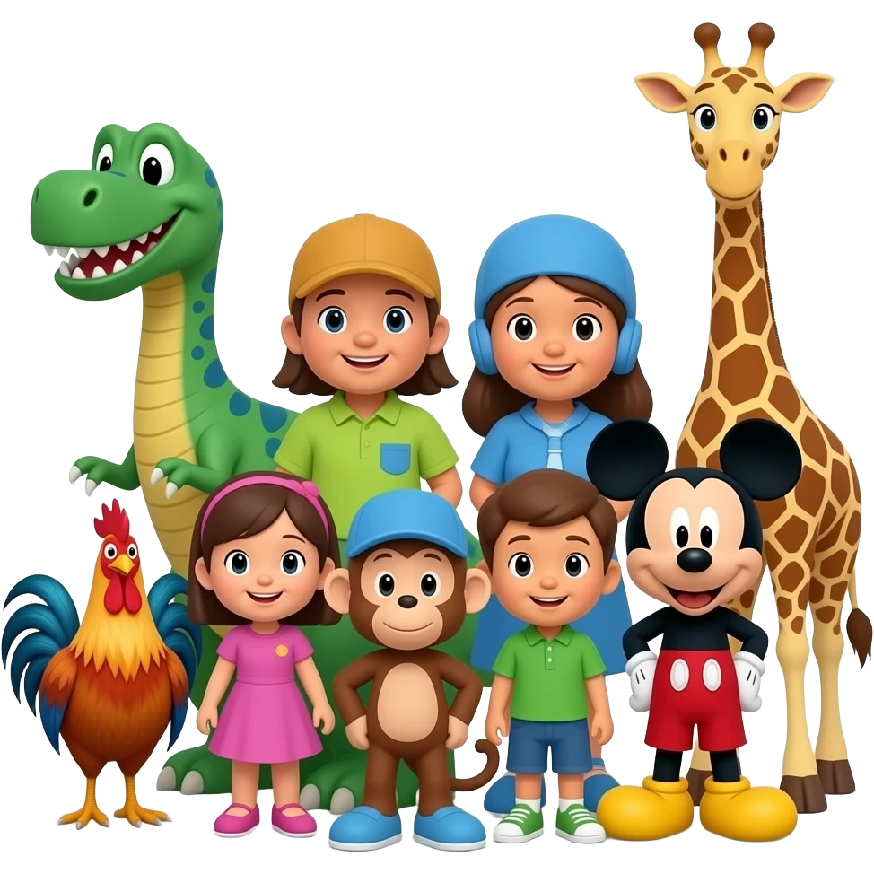 dinossauro galo Pocoyo deema ioiô molly jimmy macaco mickey mouse girafa emoji