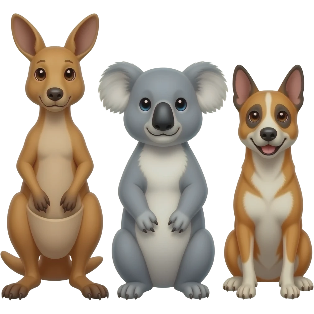 Kangaroo, koala, and dingo dog emoji