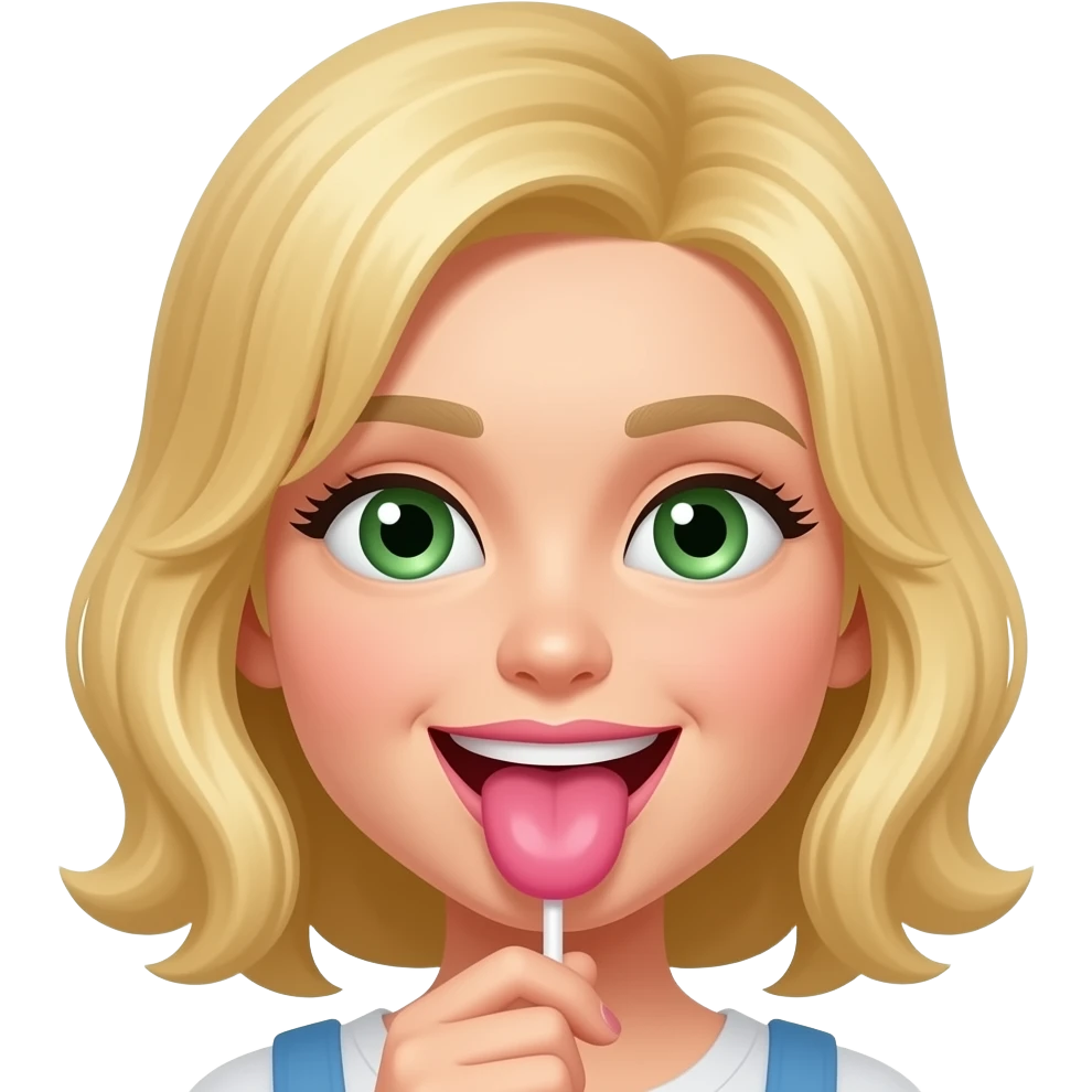 Gryzienie loda na patyku w kolorze różowym językiem włosy blond zielone oy emoji